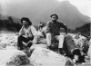 Charles Edward Douglas (left), Arthur Paul Harper, and Douglas' dog Betsey Jane in the valley of the Cook River