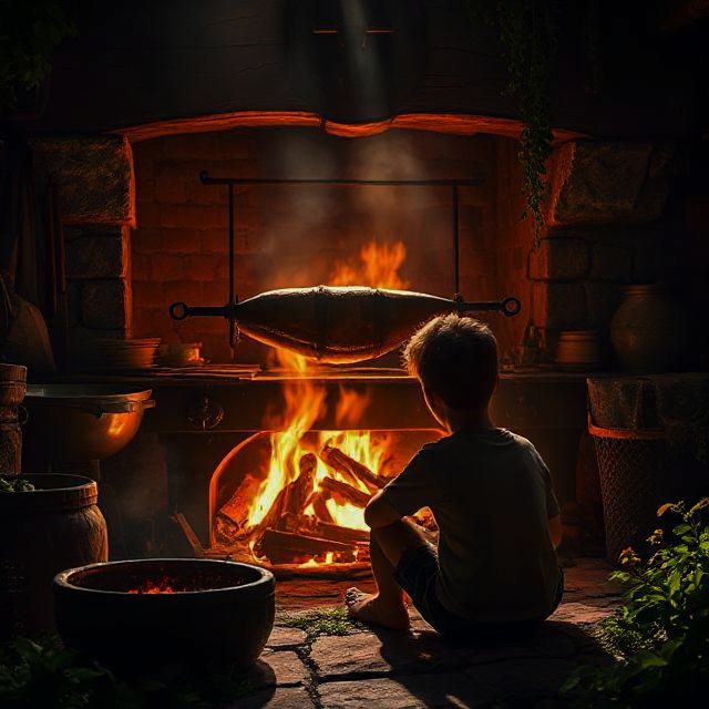 boy at kitchen range