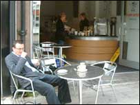 Johnny enjoys a coffee at Foddermonger